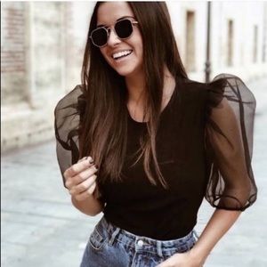 Zara Blogger Favorite Organza Puff Sleeve Blouse